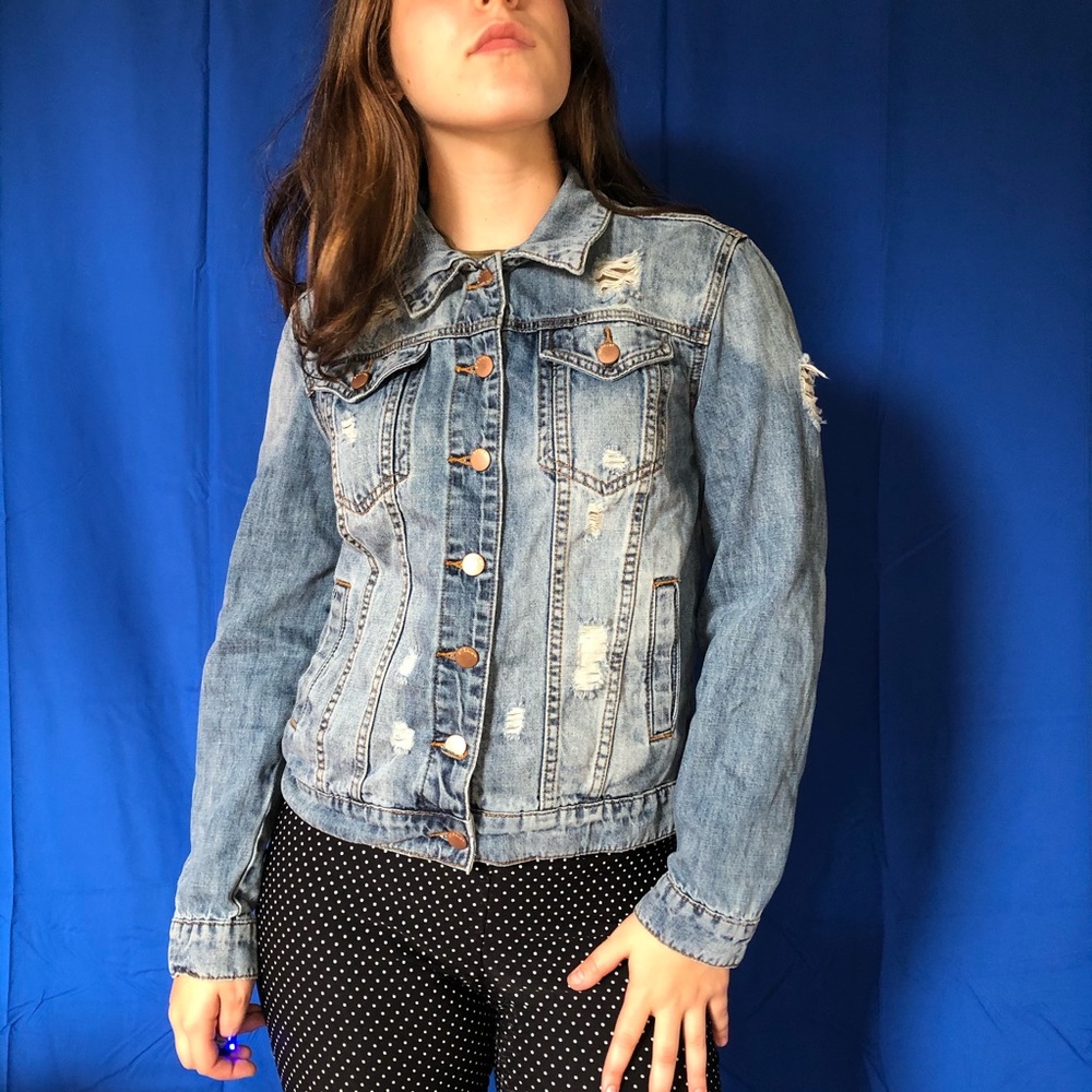Brand New Light Wash Distressed Denim Jacket